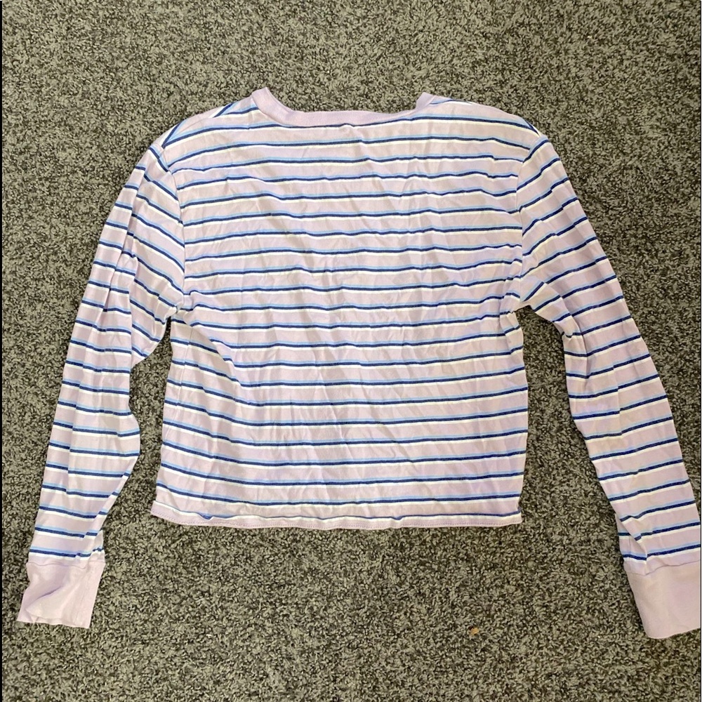 Purple blue and white striped cropped long sleeve